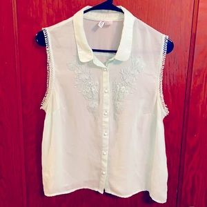 Mint green sleeveless collared top